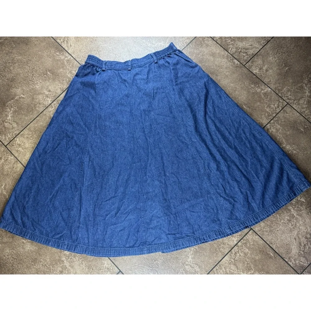 Vintage Jantzen Classics Denim A-Line Skirt Button Womens 12 Midi Pockets Cotton - Picture 6 of 9